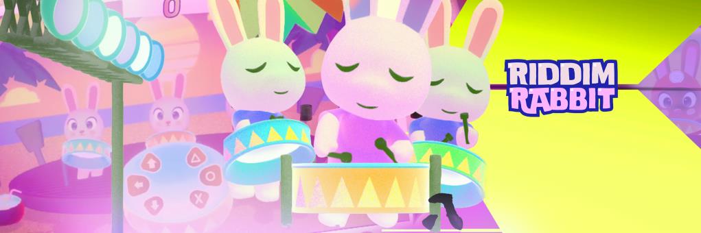 Riddim Rabbit characters performing on steelpans